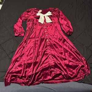 SHEIN Red Velvet Dress with White Bow